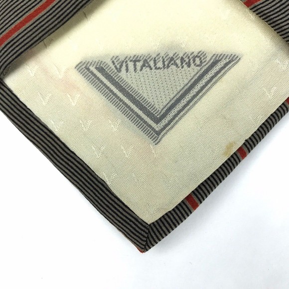 Vitaliano Pancaldi Tie Men's Red Black Beige Striped Elegant Classic "W" Necktie - Picture 10 of 10